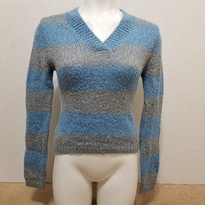 I-Doll sweater Large v-neck pullover rugby striped nubby fuzzy knit Y2K VINTAGE